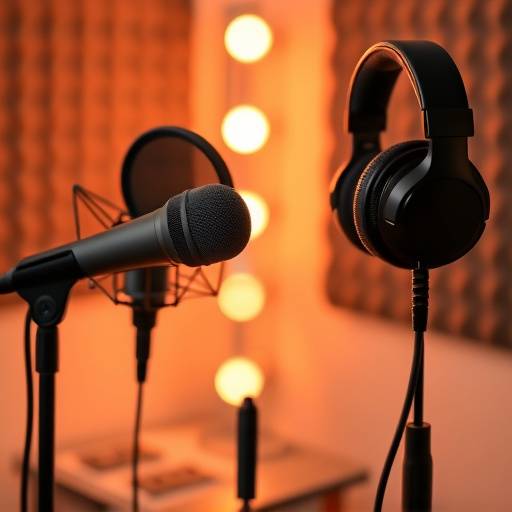 Attrezzatura per la registrazione di un podcast con microfoni e cuffie