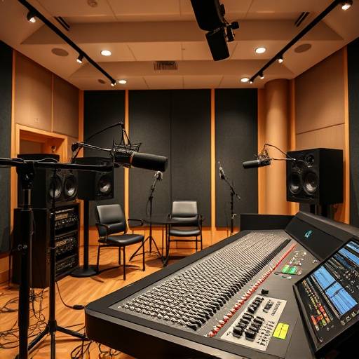 Interno dello studio di registrazione di Audio Armonia a Milano con console di missaggio e microfoni
